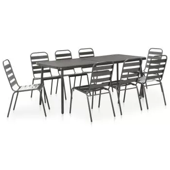  Set mobilier de exterior, 9 piese, gri închis, oțel