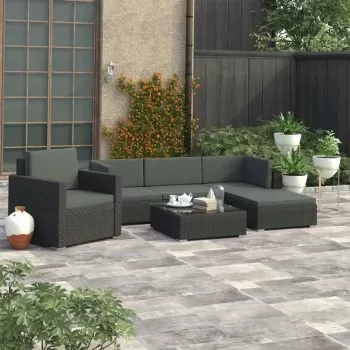  Set mobilier de grădină cu perne, 6 piese, negru, poliratan