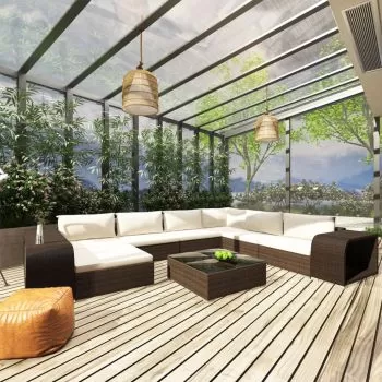   Set mobilier de grădină cu perne, 10 piese, maro, poliratan
