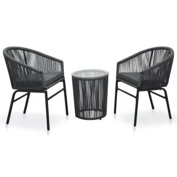  Set mobilier de bistro cu perne, 3 piese, gri, ratan PE