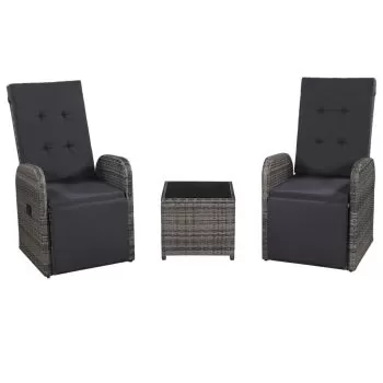  Set mobilier bistro cu perne, 3 piese, gri, poliratan