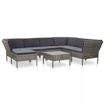  Set mobilier de grădină cu perne, 8 piese, gri, poliratan