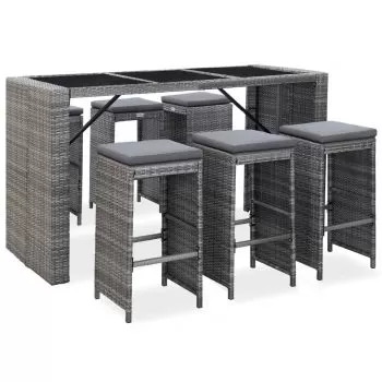  Set mobilier bar de grădină cu perne, 7 piese, gri, poliratan