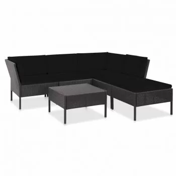  Set mobilier de grădină cu perne, 6 piese, negru, poliratan