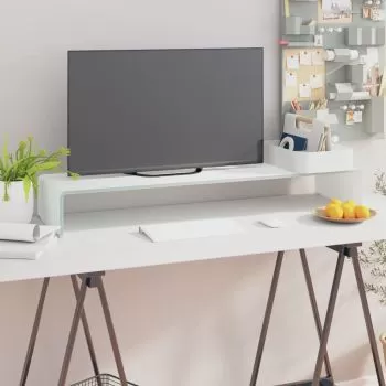 Stand TV/Suport monitor, sticlă, alb, 100x30x13 cm