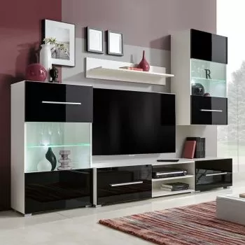 Set mobilier comoda TV de perete, 5 piese, negru, 2.4 x 40 x 195 cm