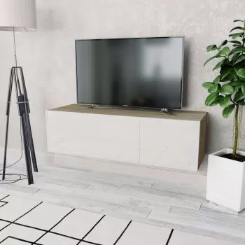 Comoda TV, stejar si alb, 120 x 40 x 34 cm