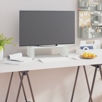 Stativ TV/monitor, sticlă, 40x25x11 cm, alb