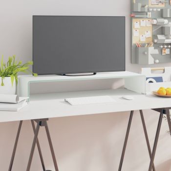 Stand TV/Suport monitor, sticlă, alb, 80x30x13 cm