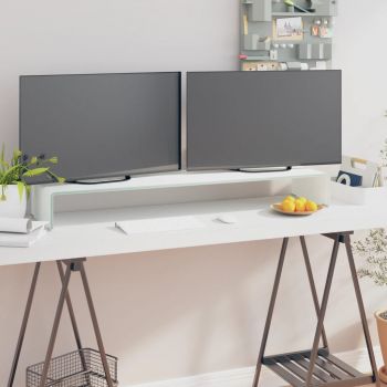Stand TV/Suport monitor din sticlă, alb, 110x30x13 cm