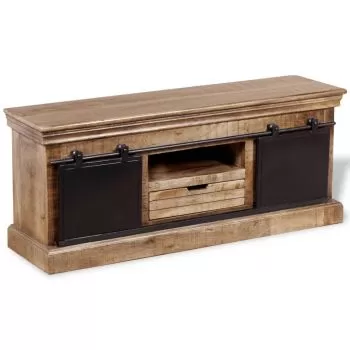  Comodă TV cu 2 uși glisante lemn de mango masiv 110x30x45 cm