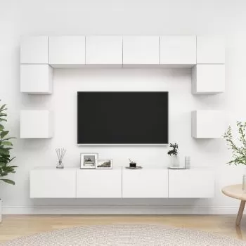 Set dulap TV, 8 piese, alb, 100 x 30 x 30 cm