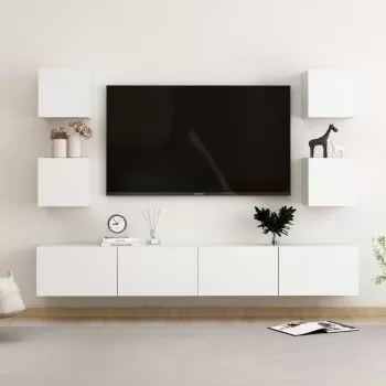 Set dulapuri TV, 6 piese, alb, 100 x 30 x 30 cm