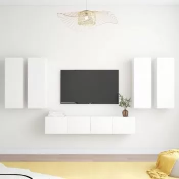 Set dulapuri TV, 6 piese, alb, 30.5 x 30 x 90 cm