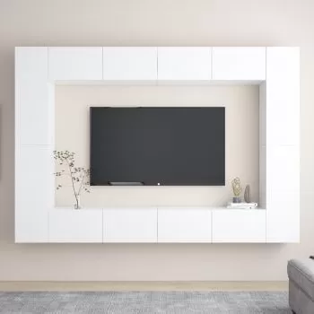 Set de dulapuri TV, 8 piese, alb, 100 x 30 x 30 cm
