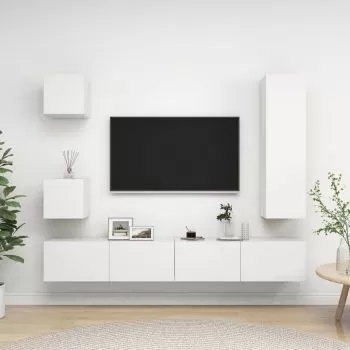 Set dulap TV, 5 piese, alb, 30.5 x 30 x 110 cm