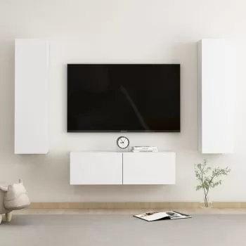 Set dulapuri TV, 3 piese, alb, 100 x 30 x 30 cm