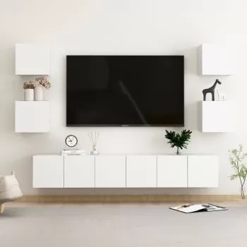 Set dulapuri TV, 7 piese, alb, 60 x 30 x 30 cm 