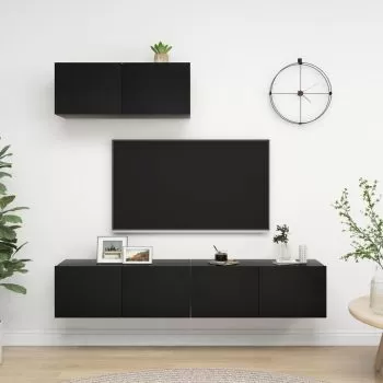 Set dulapuri TV, 3 piese, negru, 80 x 30 x 30 cm