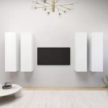Set 4 bucati comode tv, alb, 30.5 x 30 x 110 cm