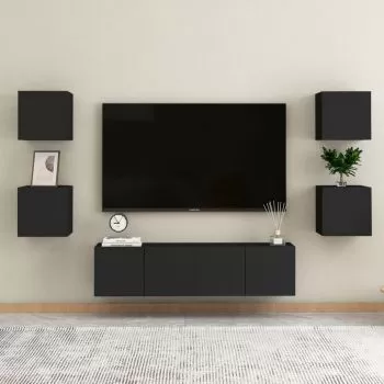 Set dulapuri TV, 6 piese, negru, 60 x 30 x 30 cm 