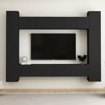 Set dulapuri TV, 10 piese, negru, 60 x 30 x 30 cm