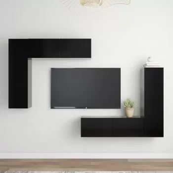 Set comode TV, 4 piese, negru, 100 x 30 x 30 cm
