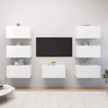  Dulapuri TV, 7 buc., alb, 30,5x30x60 cm, lemn prelucrat