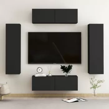 Set 4 bucati set comode tv, negru, 100 x 30 x 30 cm