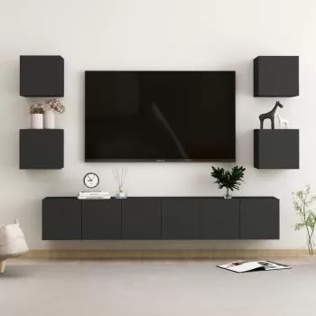 Set dulapuri TV, 7 piese, negru, 60 x 30 x 30 cm 