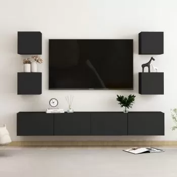 Set 6 bucati set comode tv, negru, 100 x 30 x 30 cm