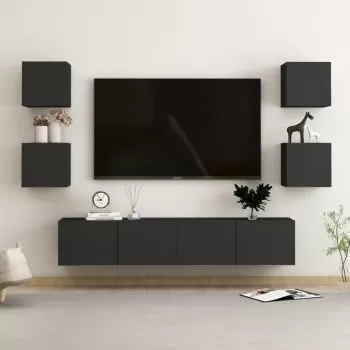 Set 6 bucati set comode tv, negru, 80 x 30 x 30 cm