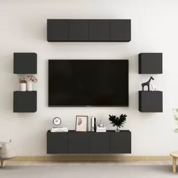 Set dulapuri TV, 8 piese, negru, 60 x 30 x 30 cm 