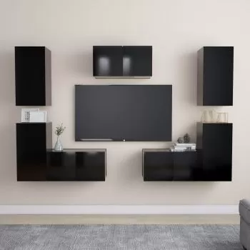 Set dulapuri TV, 7 piese, negru, 60 x 30 x 30 cm