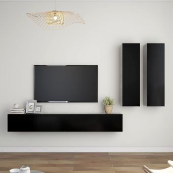Set comode TV, 4 piese, negru, 100 x 30 x 30 cm