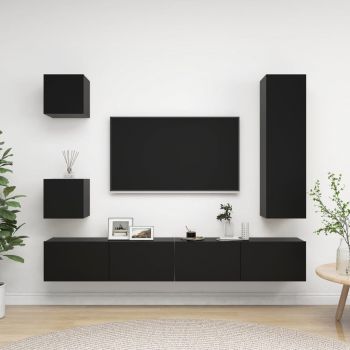 Set dulap TV, 5 piese, negru, 30.5 x 30 x 110 cm