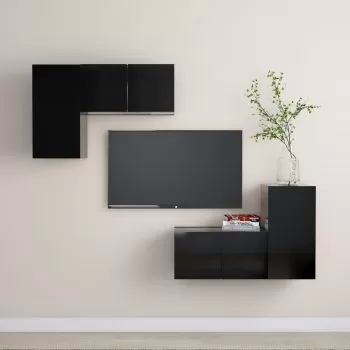 Set de dulapuri TV, 4 piese, negru, 60 x 30 x 30 cm