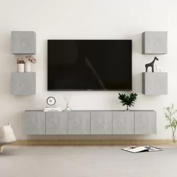 Set dulap TV, 7 piese, gri beton, 60 x 30 x 30 cm 