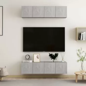 Set comode TV, 4 piese, gri beton, 60 x 30 x 30 cm