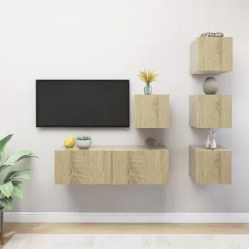  Set dulapuri TV, 5 piese, stejar sonoma, lemn prelucrat