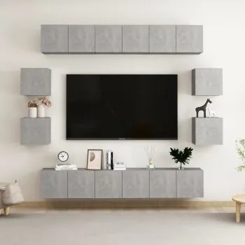 Set de dulapuri TV, 10 piese, gri beton, 60 x 30 x 30 cm