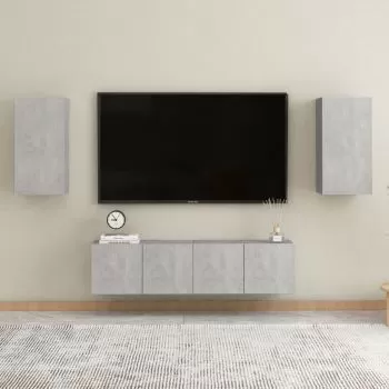  Set dulapuri TV, 4 piese, gri beton, lemn prelucrat