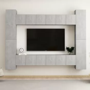 Set de dulapuri TV, 10 piese, gri beton, 60 x 30 x 30 cm