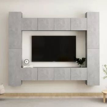 Set de dulapuri TV, 8 piese, gri beton, 80 x 30 x 30 cm