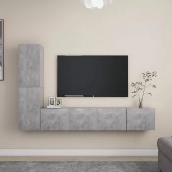 Set dulap TV, 4 piese, gri beton, 80 x 30 x 30 cm