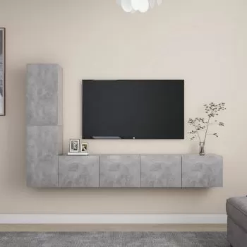  Set de dulapuri TV, 4 piese, gri beton, lemn prelucrat