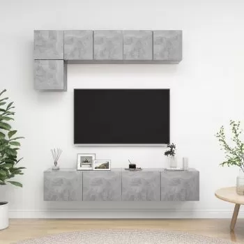 Set dulap TV, 5 piese, gri beton, 80 x 30 x 30 cm