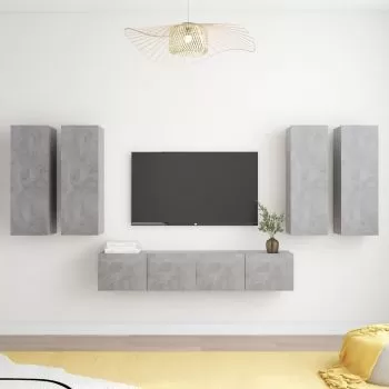 Set de dulapuri TV, 6 piese, gri beton, 30.5 x 30 x 90 cm