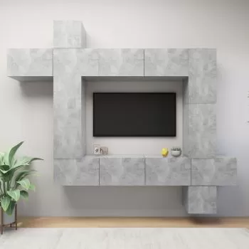  Set de dulapuri TV, 9 piese, gri beton, lemn prelucrat