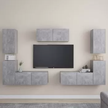  Set de dulapuri TV, 7 piese, gri beton, lemn prelucrat